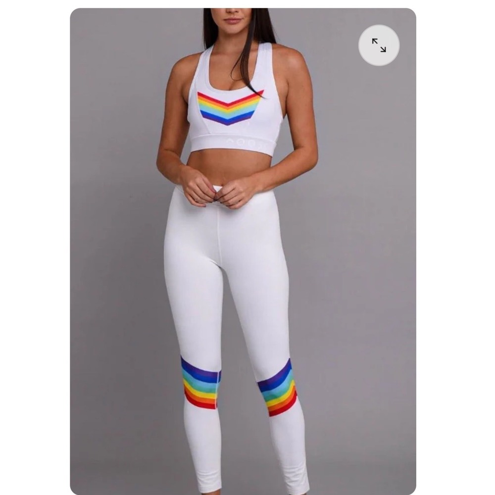 OOSC Rainbow Road Leggings White Rainbow Chevron Ski Base Layer Gym Yoga Womens - Picture 6 of 12